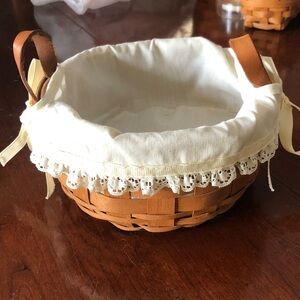Longaberger Button Basket 5400JO,Liner, warming brick/leather loop handles